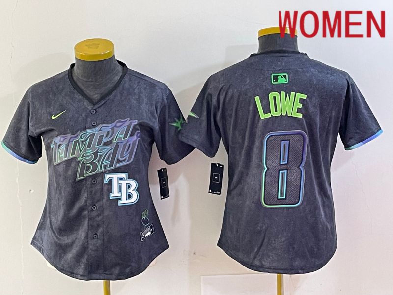 Women Tampa Bay Rays #8 Lowe Black City Edition Nike 2024 MLB Jersey style 5